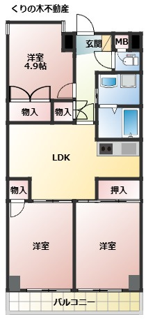 【間取り】 | ライブタウン宝来 | 3LDKのお部屋です