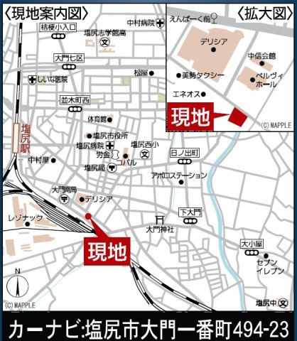 塩尻市大門一番町　新築一戸建ての地図|JR篠ノ井線「塩尻」駅まで徒歩約10分とアクセス良好