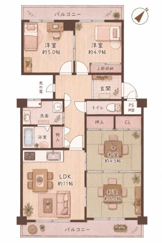 ラウンドシティフドウ香里南B棟の間取り|間取り図はいかがですか？ご希望を叶える間取りですか？リビングの広さは？水回りの位置は？カウンターキッチン？など色々な情報が集約されています。弊社ではリフォームなどのご相談も承っております。