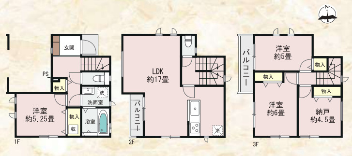 南区睦町2丁目の間取り|3LDK+S、土地面積61.74m2、建物面積103.5m2の戸建です。