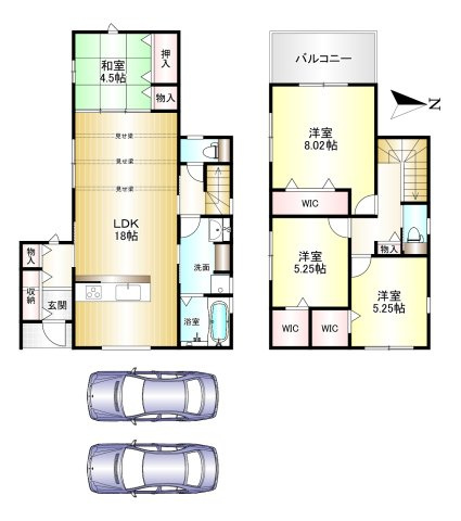 葛城市笛堂 ３号地 の間取り|4LDK　土地面積：253.41㎡　建物面積：104.33㎡　駐車スペース2台