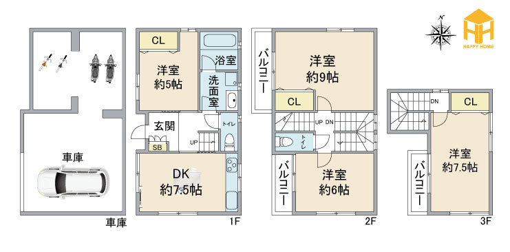 西宮市一ヶ谷町中古一戸建て│4DK+駐車1台可の間取り|※現況と図面が異なる場合現況を優先いたします。