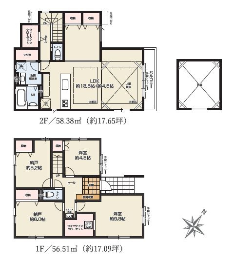 【間取り】 | 西東京市ひばりが丘北４丁目　新築戸建て　１号棟 | 2LDK2S・土地115.82ｍ2・建物114.89ｍ2