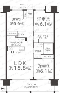岡山市北区野田　マンションの間取り