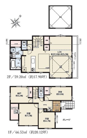 【間取り】 | 西東京市ひばりが丘北４丁目　新築戸建て　２号棟 | 3LDKS・土地115.35ｍ2・建物125.73ｍ2