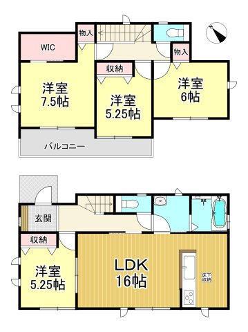 知多市新知字南新生　全6棟　A号棟の間取り|A号棟　4LDK+WIC☆
