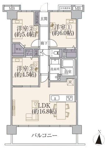 ルモングレース森之宮の間取り|中古マンション　3LDK　専有面積：70.56平米　バルコニー面積：11.97平米　南向き