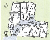 藤沢市城南２丁目　新築戸建　全７棟の区画図|対象地は１号棟です。
