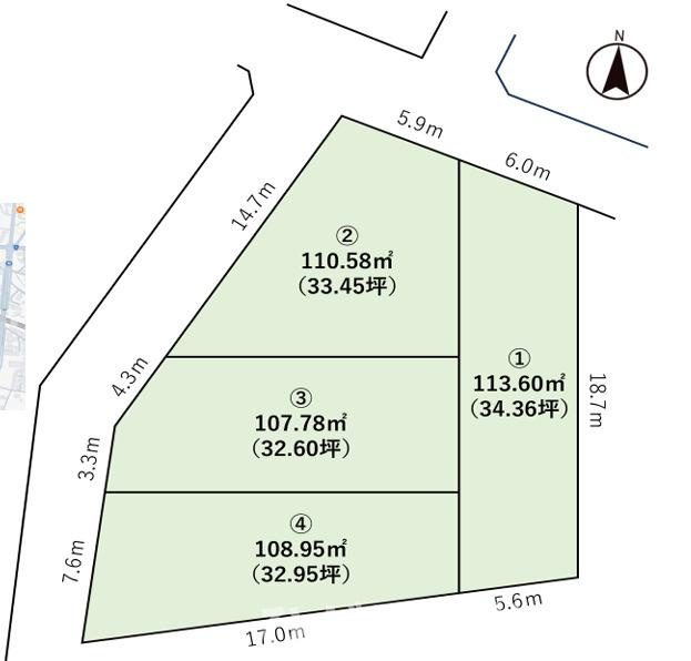 茅ケ崎市中島　売地　全４区画の土地図|対象③号地