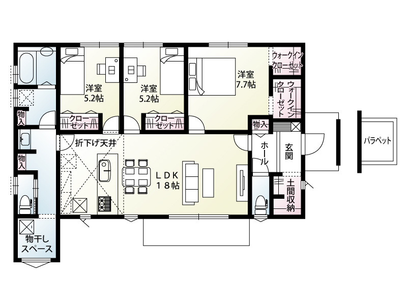 新築　前橋市富士見町時沢　2号棟の間取り|建物面積92.74坪　洗面室・脱衣室分離！！