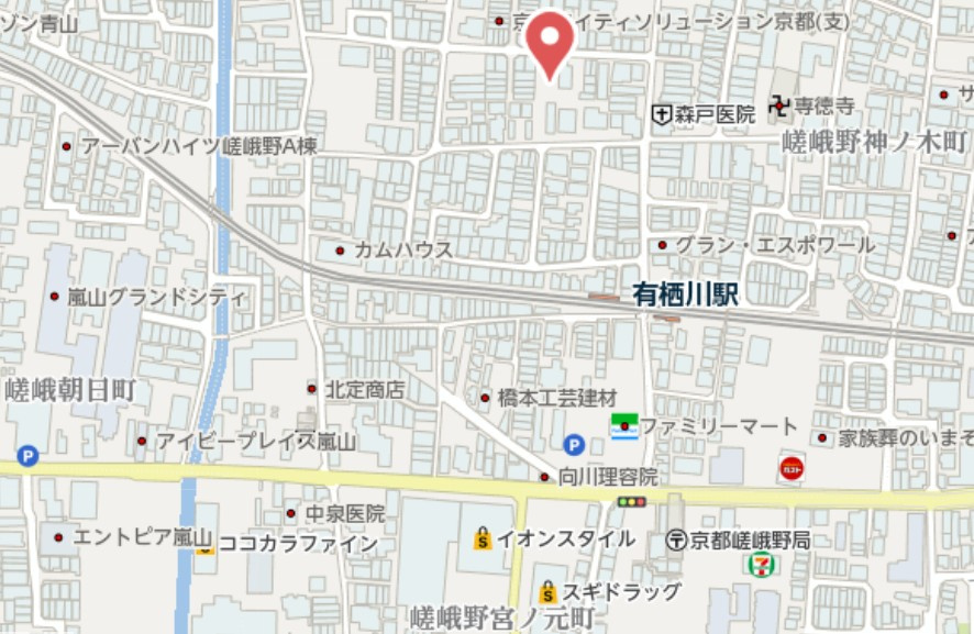 京都市右京区嵯峨野有栖川町　新築戸建の地図