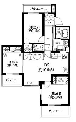 板橋本町パーク・ホームズの間取り|3LDK
