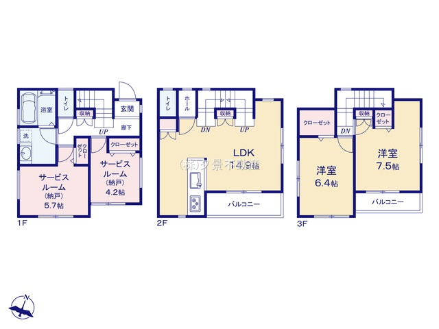 《仲介手数料無料》中央区新中里４丁目15-14新築一戸建ての間取り