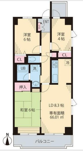杉並区上井草１丁目の賃貸マンションの間取り
