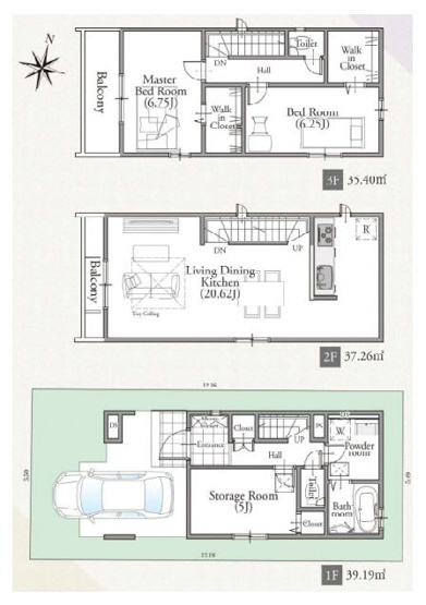 【間取り】 | 板橋区栄町　新築戸建て　１号棟 | プライバシーに配慮した2階リビングは陽当りも良好