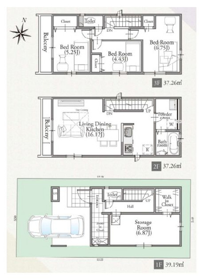 【間取り】 | 板橋区栄町　新築戸建て　２号棟 | プライバシーに配慮した2階リビングは陽当りも良好