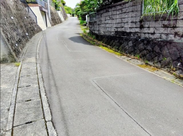 売中古戸建　三島市芙蓉台1丁目の前面道路含む現地写真|車通りが少なく落ち着いた前面道路に面した、静寂に包まれた住環境です。高台に位置するため通行人の視線も気になりにくく、毎日のんびりと穏やかな暮らしを叶えられます。