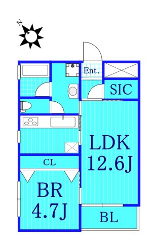 オークデンヒルズの間取り|1LDKの使いやすい間取りです。
