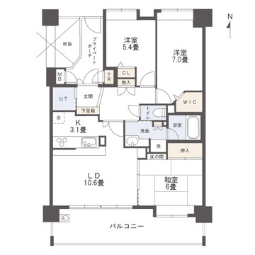クレアセトル歩行町の間取り|高層階×南向き×3LDK
