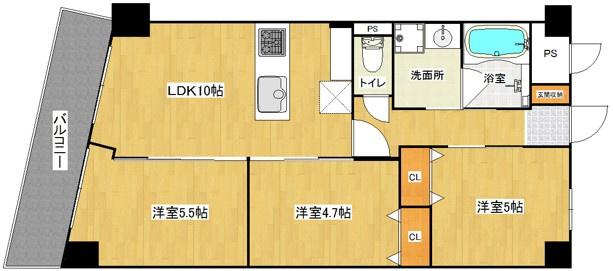 フクダ不動産八木駅前マンションの間取り|3LDK