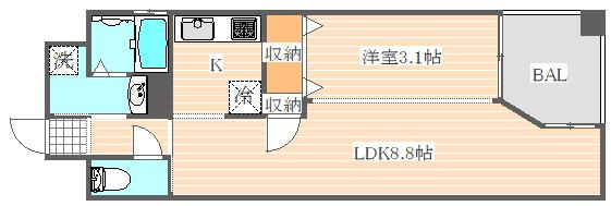 ロールベール博多駅前の間取り|使いやすい間取りです。