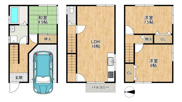 枚方市 野村中町　中古 一戸建ての間取り