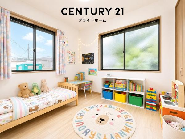 横浜市緑区長津田町の新築一戸建の洋室|クローゼットもあるので収納にも困りません！
荷物が多い方にも安心です。
※家具等はＣＧでの参考レイアウトです。