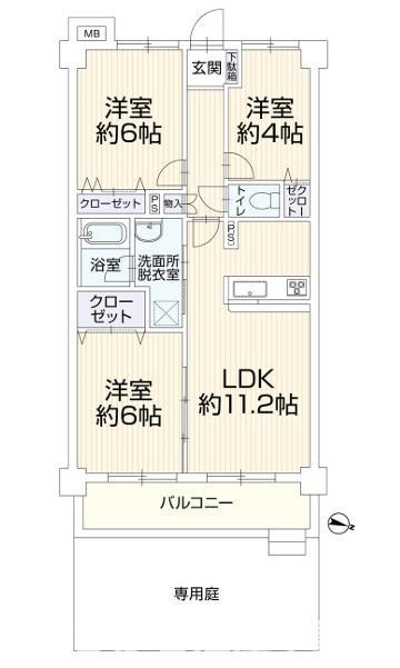 ダイアパレス湘南虹ヶ浜オーシャンビュー　の間取り|東向き　３LDK