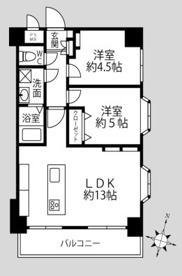 扶桑ハイツ南太田の間取り|角部屋ならではの2面採光の明るいLDKが魅力的な間取りです。お部屋は新規リノベーション済み。