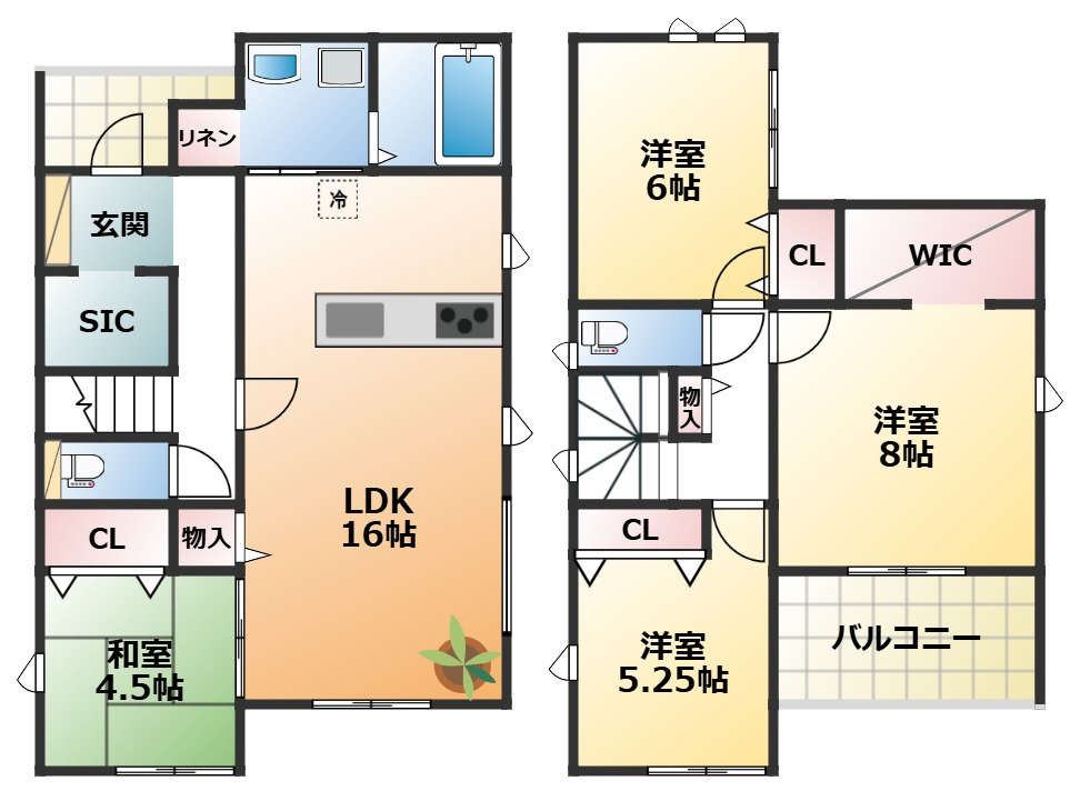 GRAFARE宇都宮市西原町2期の間取り|南向きで陽当たりの良い間取りです
