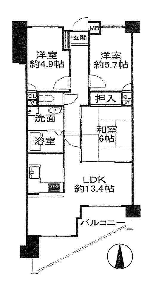 グランプレステージ加古川Ⅱ　4階の間取り|3LDKです。