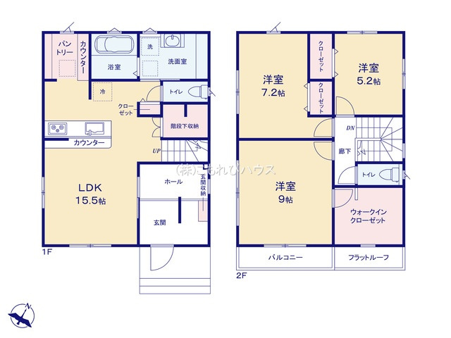 上尾市上　新築一戸建て　Felidia Garden 02の間取り|【全2棟・2号棟】上尾市上　新築一戸建て　Felidia Garden 02・3LDK・土地面積133.48m2・建物面積104.34m2