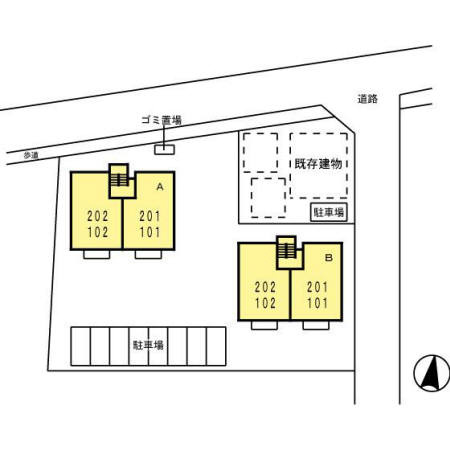プレジール三城B棟の区画図