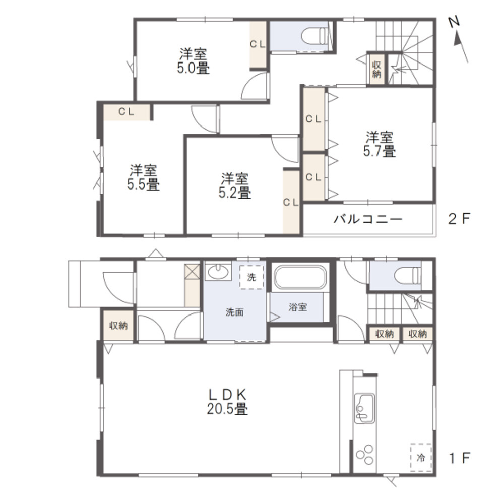 南区南輝2丁目1期1号棟の間取り|LDKは20帖以上、各居室5帖以上でゆったりスペース。収納スペース豊富。