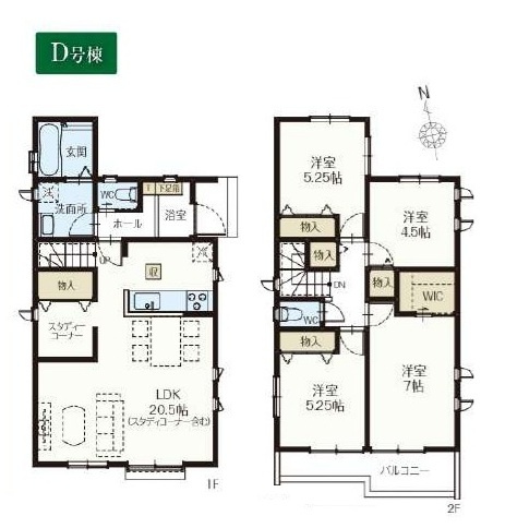 三郷市戸ケ崎新築戸建の間取り|D号棟：4LDK