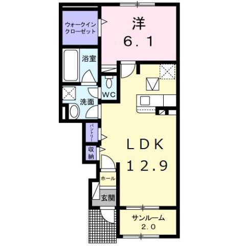 直方市大字感田のアパートの間取り