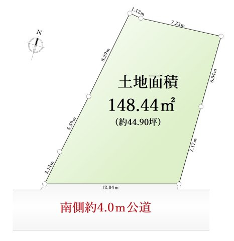 板橋区大谷口1丁目 限定1区画の土地図|土地面積148.44㎡ 、約44.90坪、現況更地
建築条件なし売地　限定1区画
南側道路に面し陽当り良好　間口も広々12.0ｍで開放的