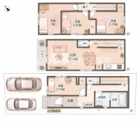 国松町　新築一戸建ての間取り|間取り図はいかがですか？ご希望を叶える間取りですか？リビングの広さは？水回りの位置は？カウンターキッチン？など色々な情報が集約されています。弊社では資金計画・住宅ローンなどのご相談も承っております。