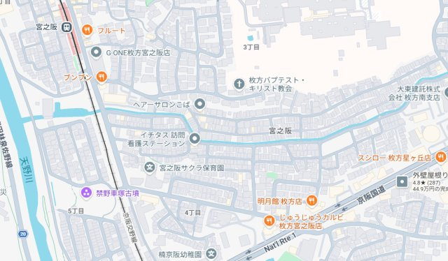 枚方市宮之阪　新築一戸建ての地図