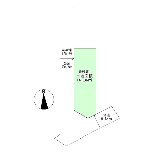 枚方市香里ケ丘１２丁目 5号地 売土地の土地図|5号地：土地面積141.36㎡、価格3390万円