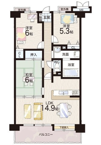 リベール加古川南II 中古マンションの間取り
