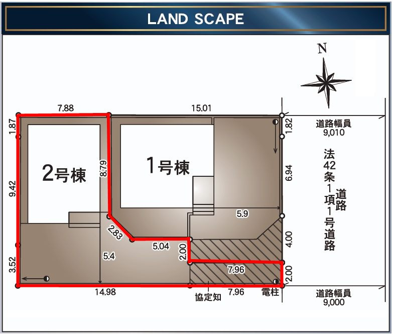 郡山市堤1丁目　　　　2号棟　　　大成小学校、郡山第１中学区の区画図