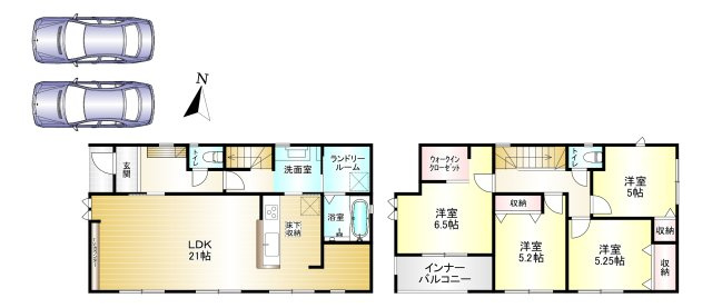 香芝市磯壁6丁目２期の間取り|4LDK　土地面積：203㎡　建物面積：110.96㎡　駐車スペース2台
