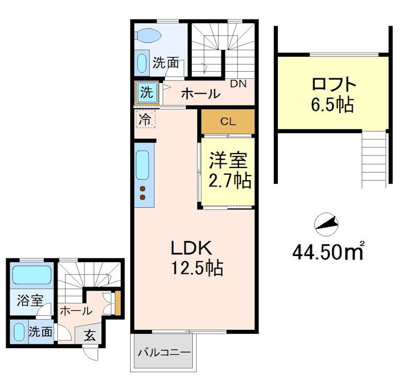 世田谷区経堂３丁目の賃貸マンションの間取り|反転