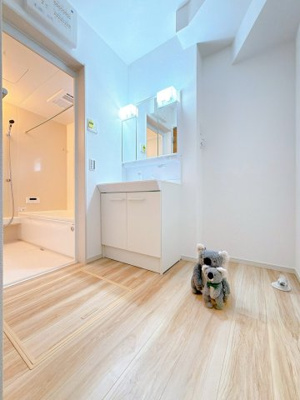 【独立洗面台】 | 藤岡市岡之郷　新築住宅 | 爽やかなデザインでまとめられた洗面脱衣室。収納たくさんな洗面化粧台。