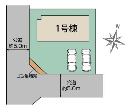 【新築】比企郡鳩山町松ヶ丘2期 全1棟の区画図|開放感ある角地です