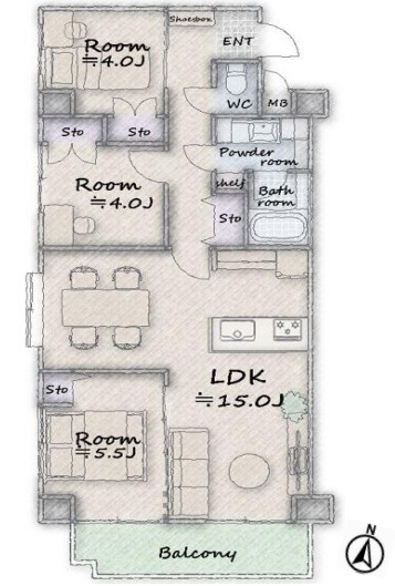 サンハイツ蓮田の間取り|サンハイツ蓮田、3LDK、専有面積64.96m2、バルコニー面積6.70m2