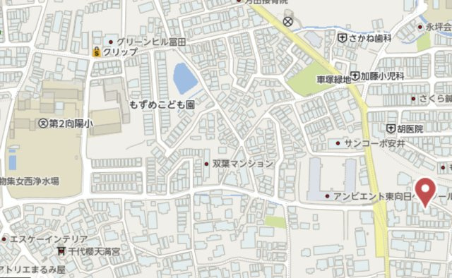 向日市寺戸町新田　建築条件なし土地の地図