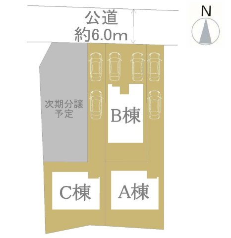 【横浜市都筑区東山田町1358-1全3棟新築戸建て】★仲介手数料無料★（山田小学校・東山田中学校）の区画図