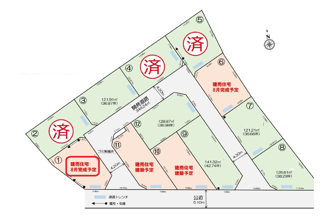 飯能市川寺・全12棟　新築一戸建　1号棟の区画図|【全12棟・1号棟】全12棟の大型分譲地
